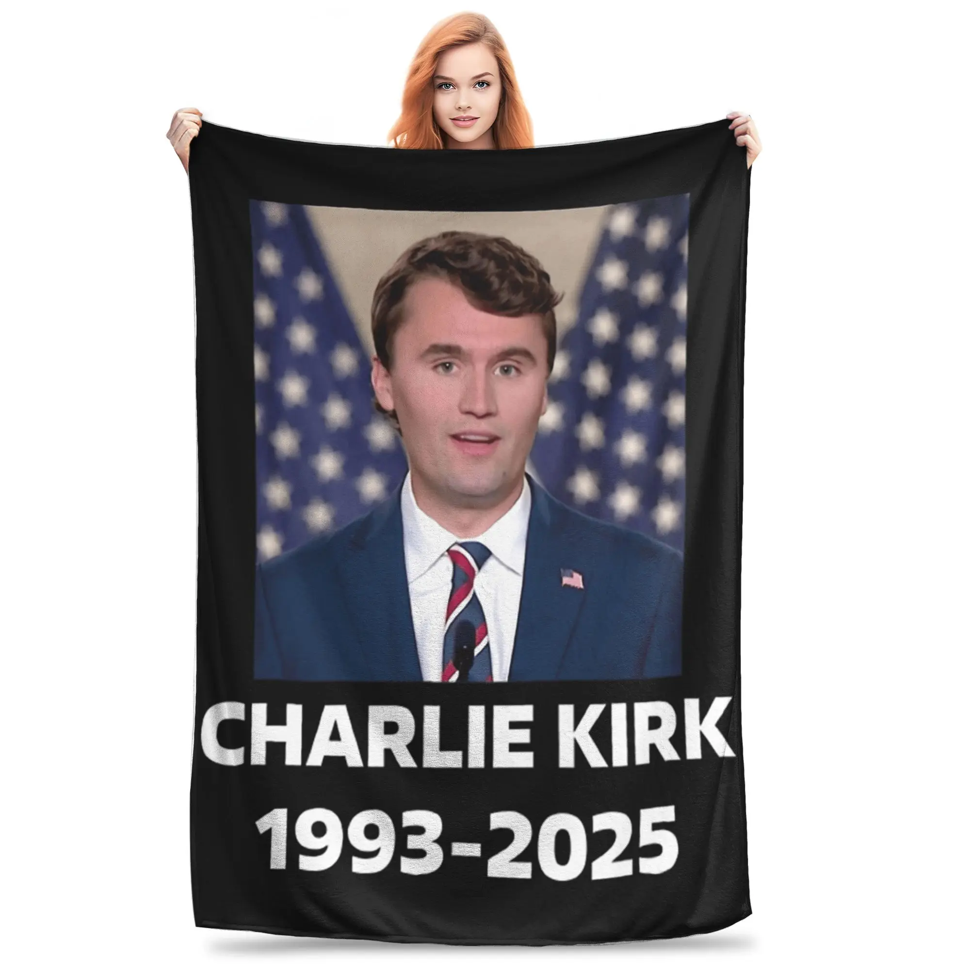 Charlie Kirk death Blanket Quality Warm  Throw Blanket Winter Students Couch Chair Sofa Bed Pattern Bedspread