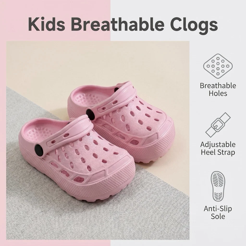 Kinder-Sandalen mit Lochmuster, EVA-Weichsohlen-Clogs für Mädchen, atmungsaktive, leichte Kinder-Slipper für den Alltag. – Detail 9