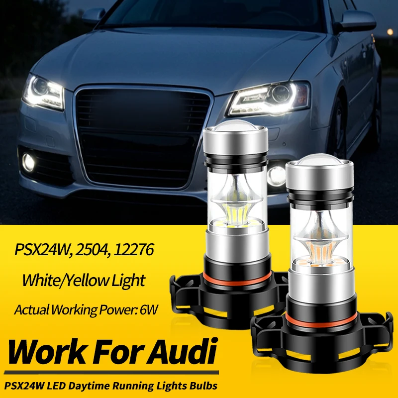 2PCS PSX24W LED Daying Running Lights Bulbs Canbus For Audi A1 10- A3 Convertible 08- RS3 09- A6 S6 C7 11- A4 B8 09-12 Q5 09-14