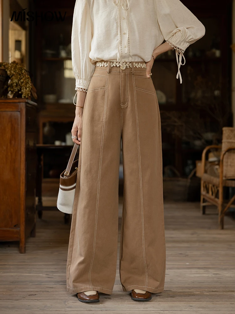 

MISHOW Retro High Waisted Straight Leg Casual Pants for Women Autumn 2024 Loose Thick Floor Length Wide Leg Pants MXD41K0743