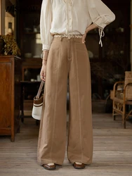 MISHOW Retro High Waisted Straight Leg Casual Pants for Women Autumn 2024 Loose Thick Floor Length Wide Leg Pants MXD41K0743