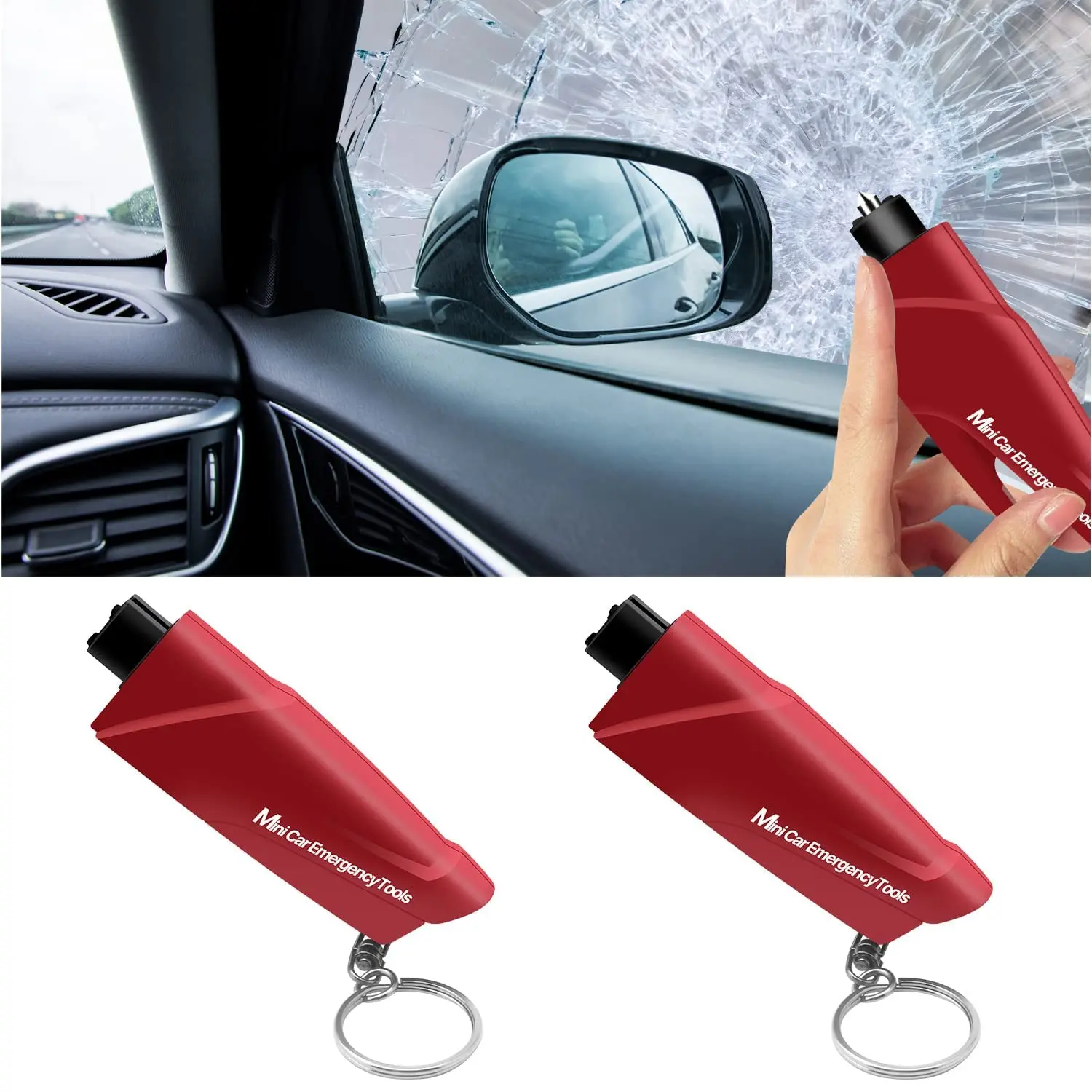 Multi-Functional Car Emergency Tool, 3-in-1 Keychain Safety Hammer with Window Breaker