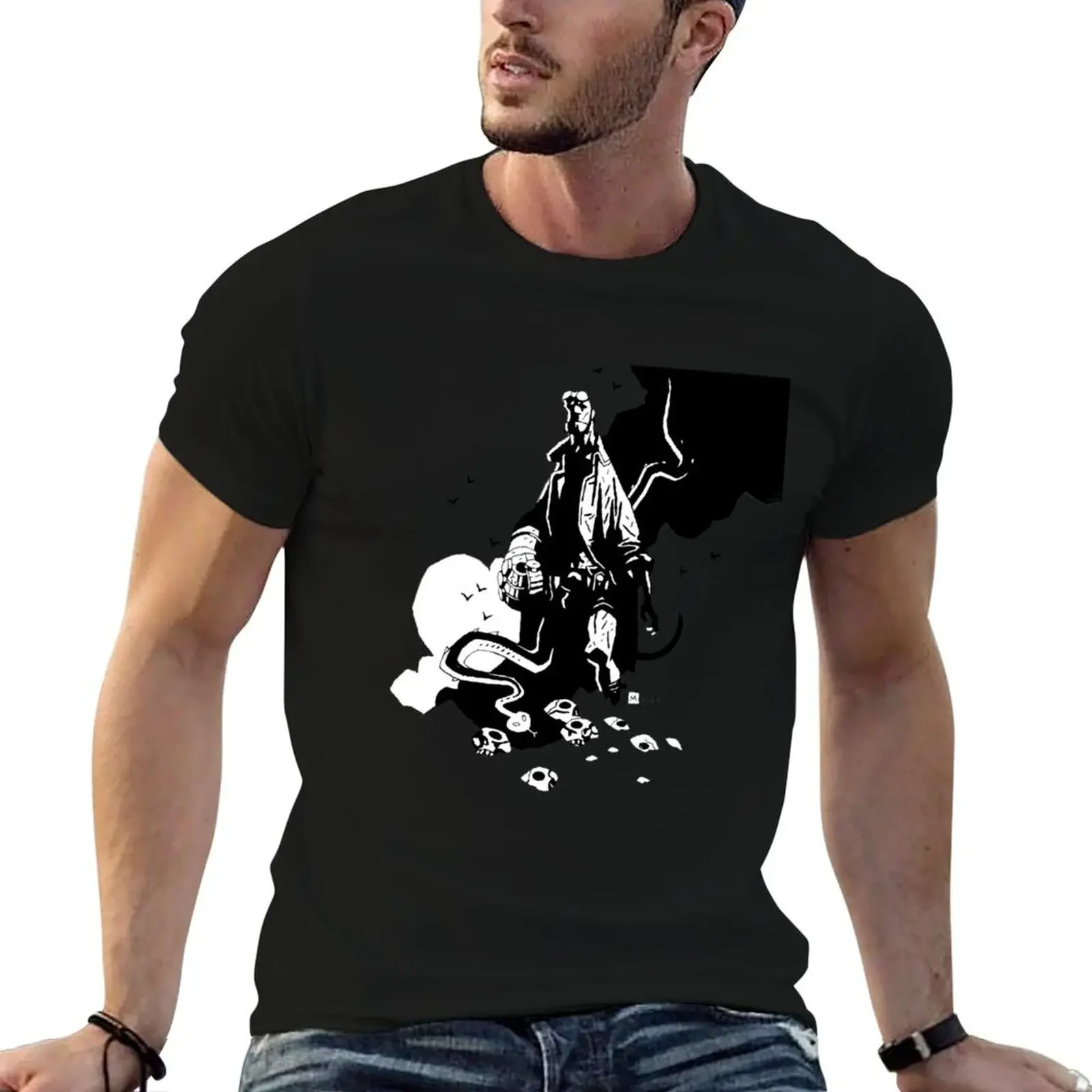 Hellboy B&W T-Shirt tees kawaii clothes fitted t shirts for men