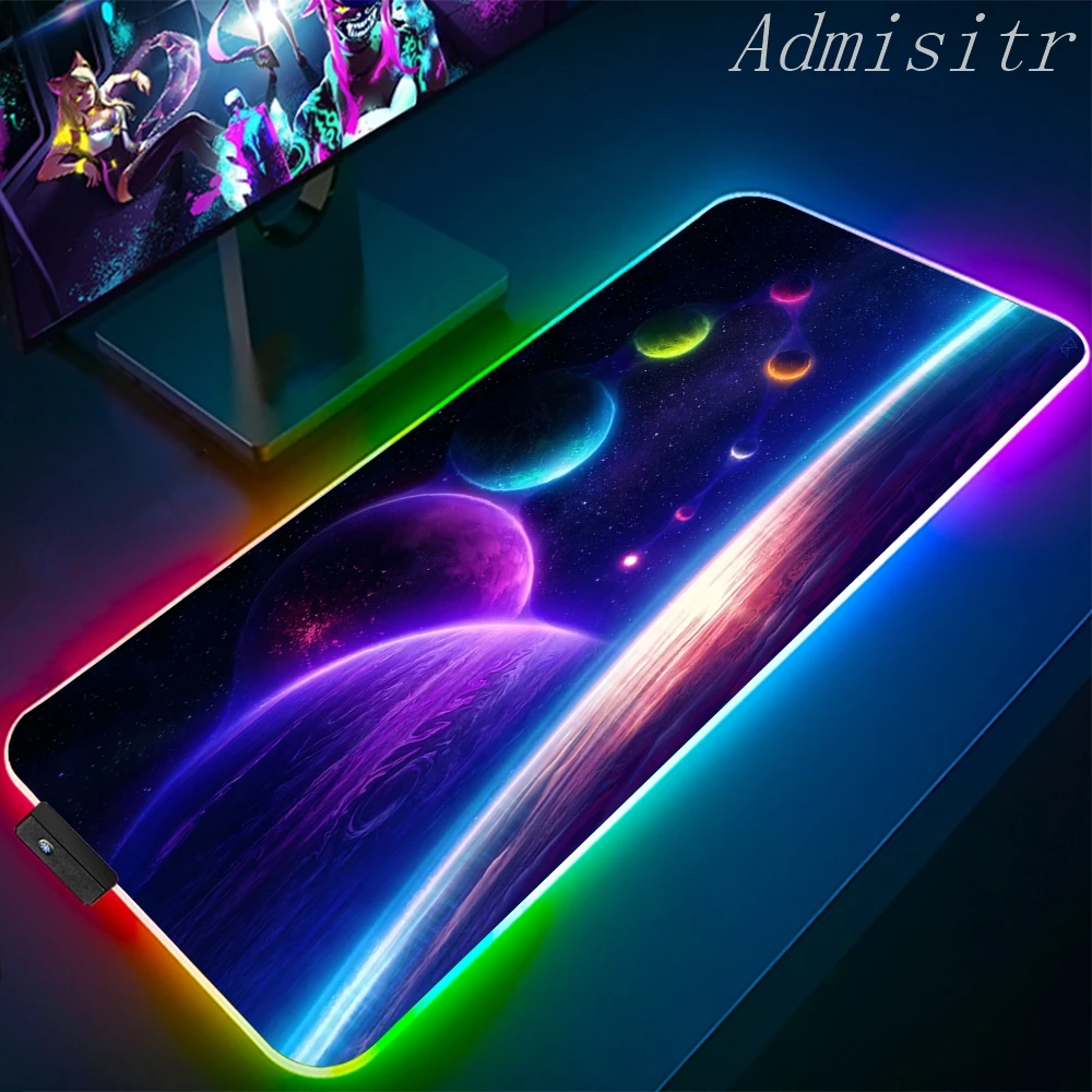 XXL RGB Gaming Mouse Pad Space Rubber Anti-slip Cool Desk Mat Gamer Accessories Large LED Light PC Computer Carpet with Backlit