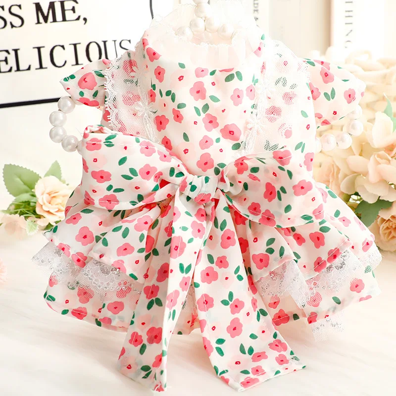 

Floral Lolita Dog Clothes Puppy Lace Bow Dress Small Dogs Clothing Cat Spring Summer Sweet Outfits Girl Bichon Cute Pet Products
