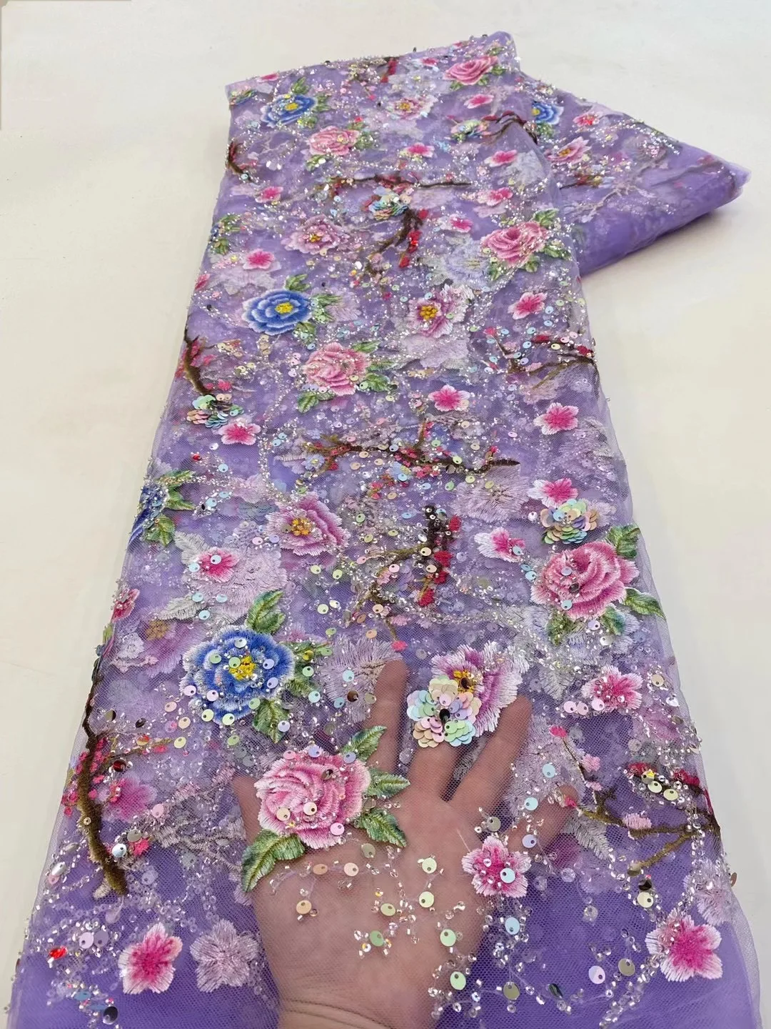 

African Lace Fabric Sequins Beaded Embroidery Groom Nigerian Bridal High Quality French Tulle Lace Fabric For Wedding Material