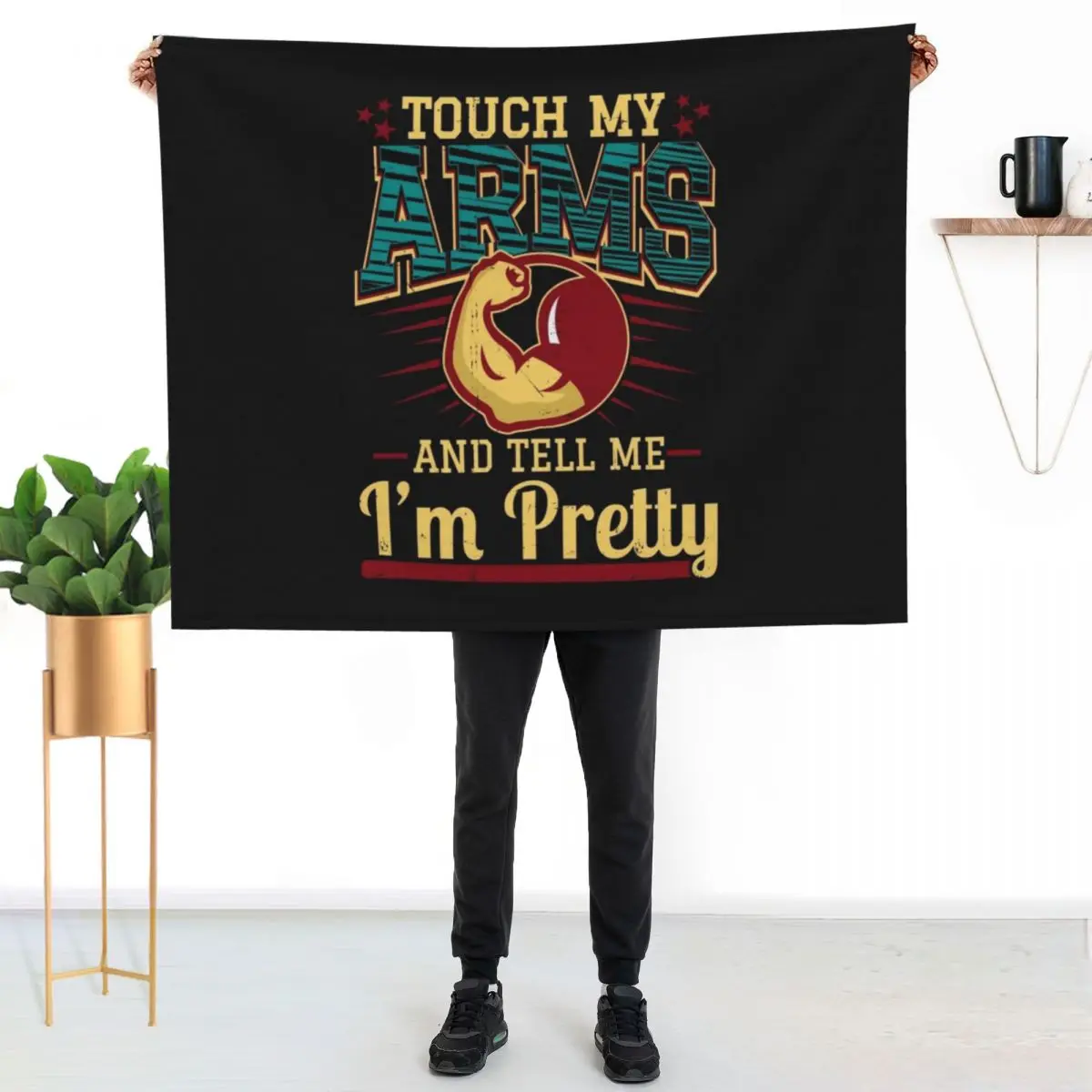 Touch My Arms And Tell Me I'm Pretty Muscle Man product Throw Blanket Retros Decoratives warm winter Personalized Gift Blankets