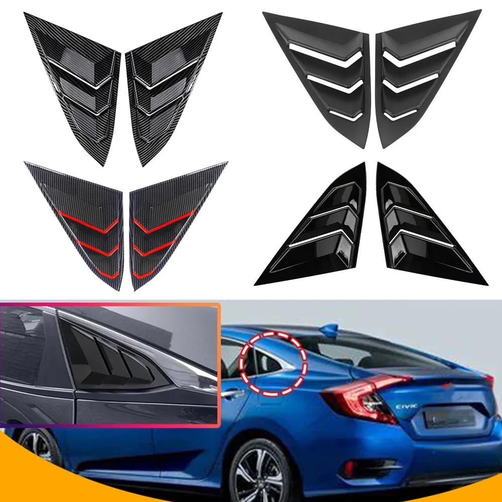2PCS For Honda Civic 10th Gen 2016-2020 Sedan Car Rear Window Quarter Louver Cover Side Vent Shutter Trim Scoop ABS Accessories