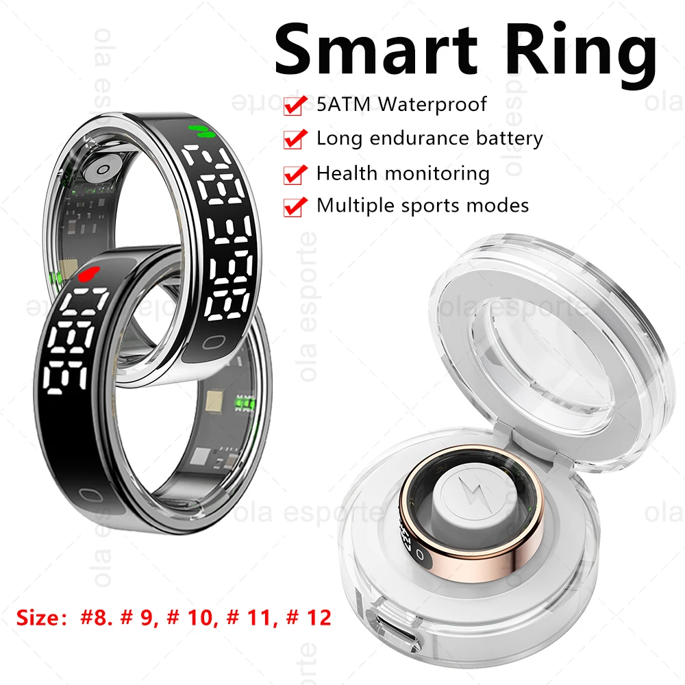 

Смарт-кольцо с цифровым дисплеем, мониторинг сердечного ритма, сна, водонепроницаемое умное кольцо, несколько спортивных режимов, фитнес-кольца для мужчин и женщин