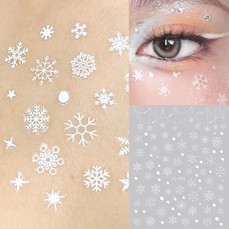 Christmas White Snowflake Tattoo Sticker 5D Snowflake Round Tattoo Eyeshadow Stickers Festival Nail Body Makeup Face Decoration