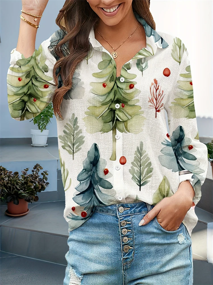 

New Women's Shirts Bird Print Long Sleeve Shirt Loose Casual Fashion Shirt Large Size Women's Lapel Temperament Shirt