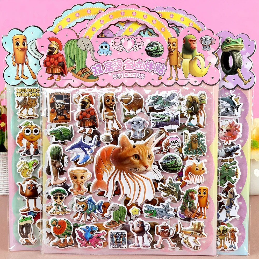 1/3/6PCS Italian Brainrot Bubble Stickers for Kids Waterproof DIY Laser Cut Stickers Office Stationery and School Supplies Decor