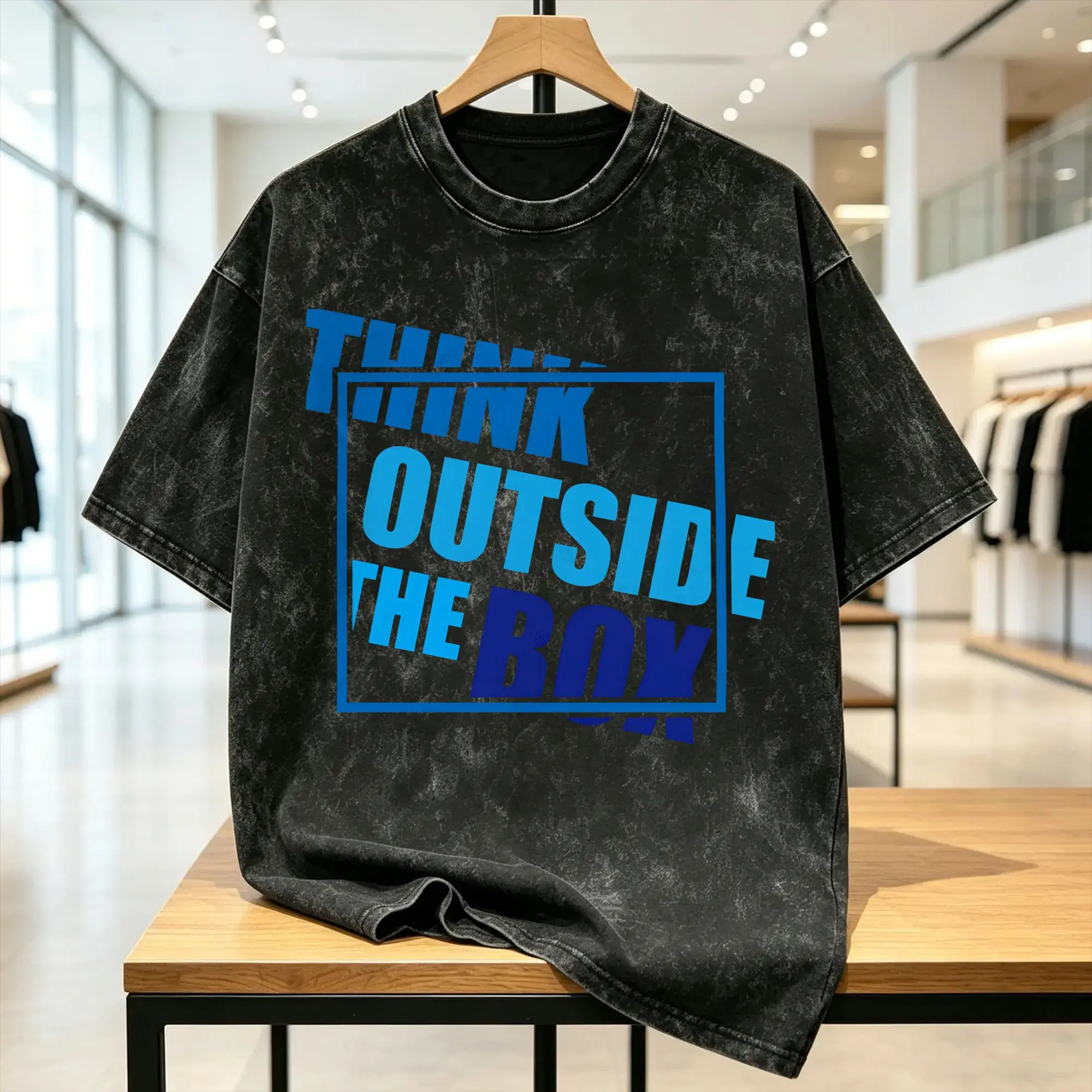 Casual Think Outside the Box T-Shirts for Men Crew Neck 100% Cotton Washed T Shirts  Short Sleeve Tees Graphic Clothing