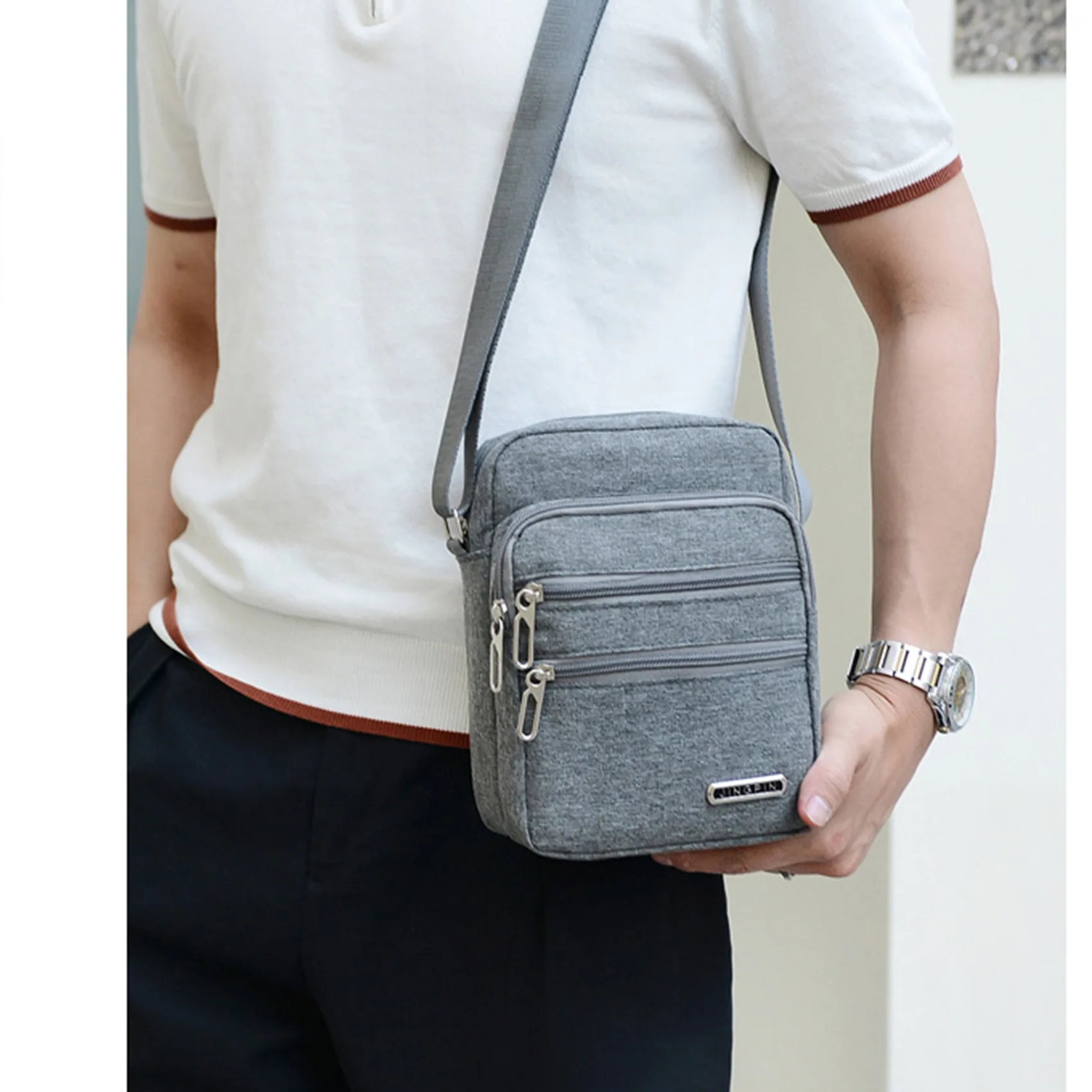 Men\'s Shoulder Bag Business Leisure Large Capacity Portable Handbag Zipper Multi Layer Waterproof Summer Male\'s Crossbody Bags