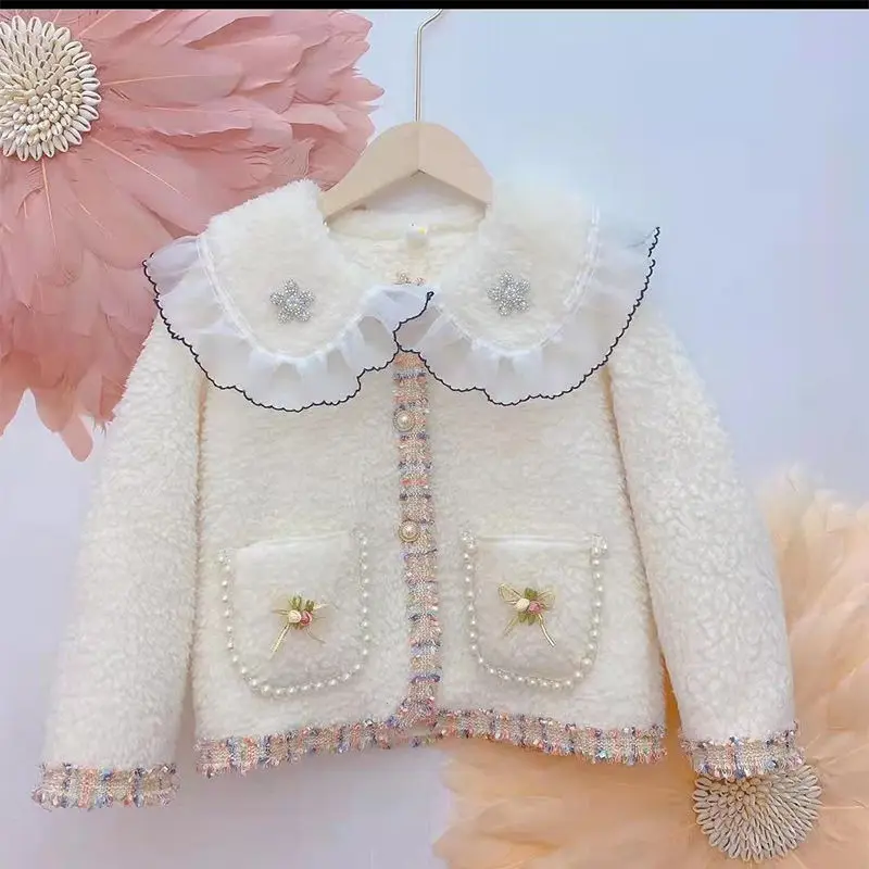 Autumn/Winter Girls Jacket New Small Fragrant Coat Children's Double sided One piece Fleece Loose Plus Fleece Coat