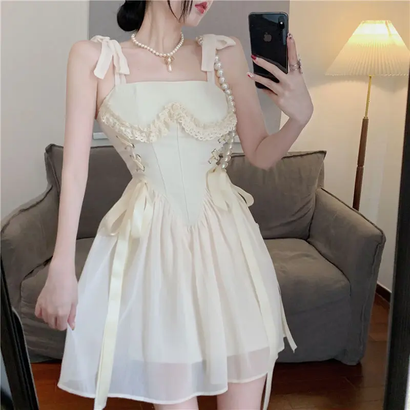 French First Love Suspender Dress Fairy Summer Temperament Waist Cinching Tea Break Fugitive Princess Dress