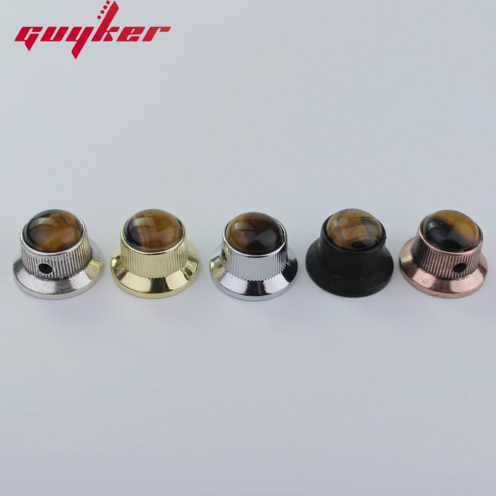 3 PCS Guyker Potentiometer Knob Electric Guitar Bass Metal Control Volume Knob Hat Type Amber Surface