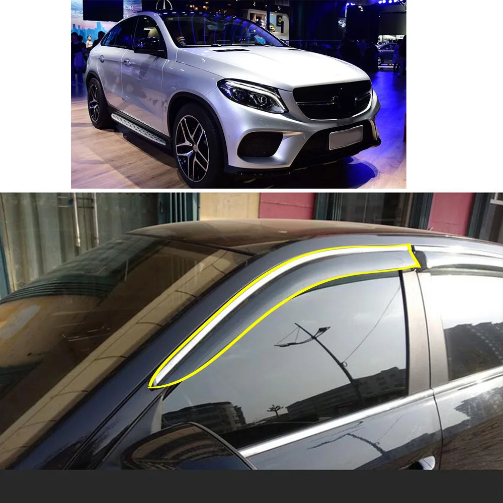 

Автомобильная наклейка, пластиковое оконное стекло, ветрозащитный козырек от дождя/солнца, вентиляционное отверстие для Mercedes Benz GLE W166 C292 Hatchback 2015 2016 2017 2018