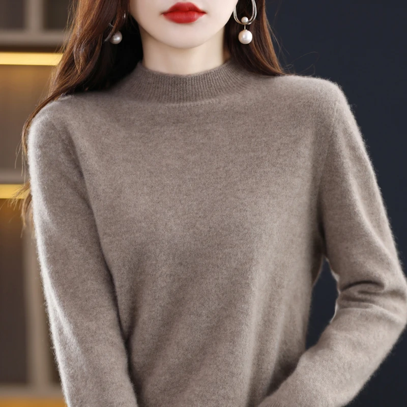 2022 YSC winter Women Seamless knitting 100% Pure wool sweaters Half height collar Loose style high-quality keep warm pullover