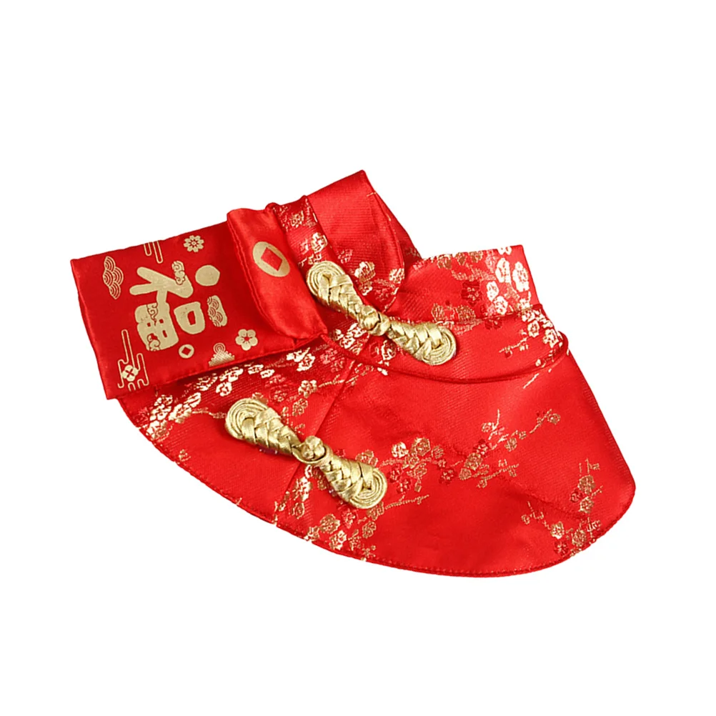 

1pc Pet New Year Chinese Style Dog Coat Thick Warm Red Envelope Decor Small Size L Winter Holiday Costume For Dogs Celebration