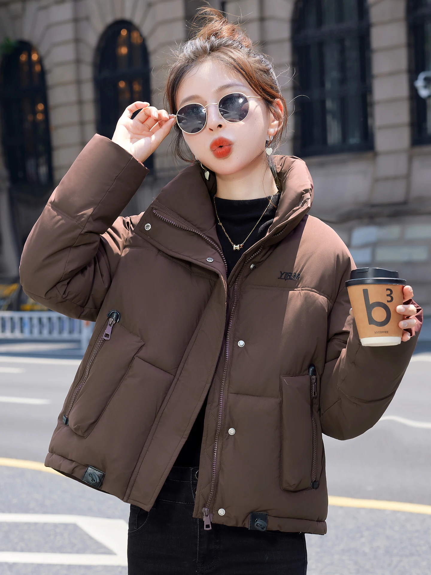 

Sli ort down Cotton Jaet Women's Winter Faion Thiened Coat Small Size Cute Anti-Aging Trendy Korean Sle Zipper