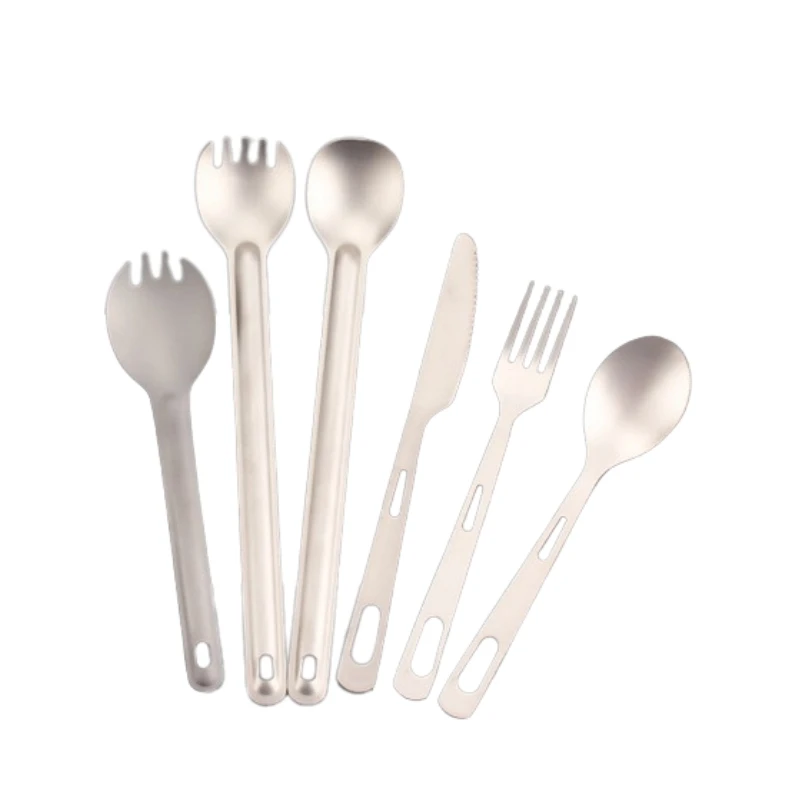 Pure Titanium Tableware Set for Outdoor Travel, Camping, Picnic, Long Handle, Fork, Spoon, Convenient