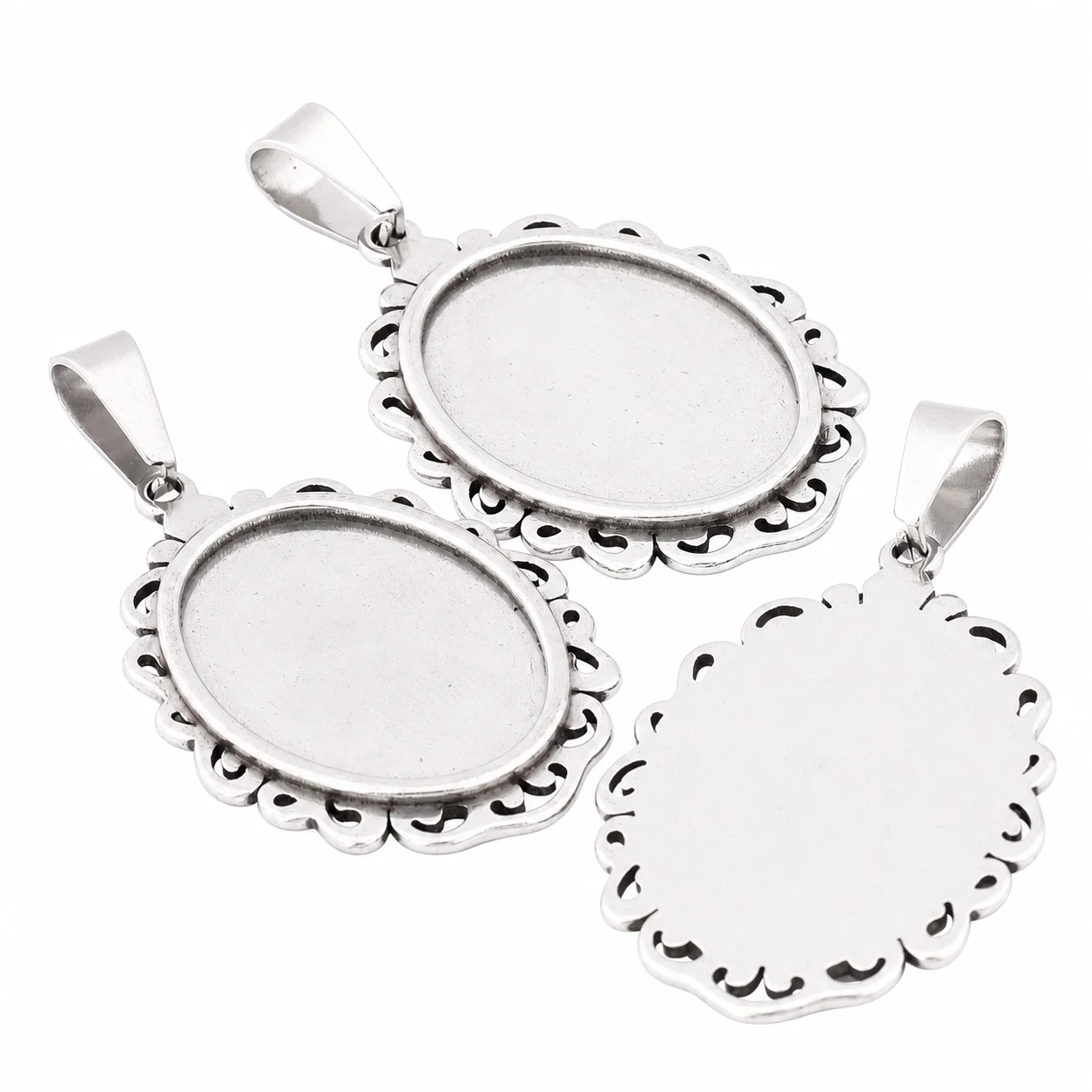 Jewelry Making Tray - 5pcs Stainless Steel Filigree Oval Pendant