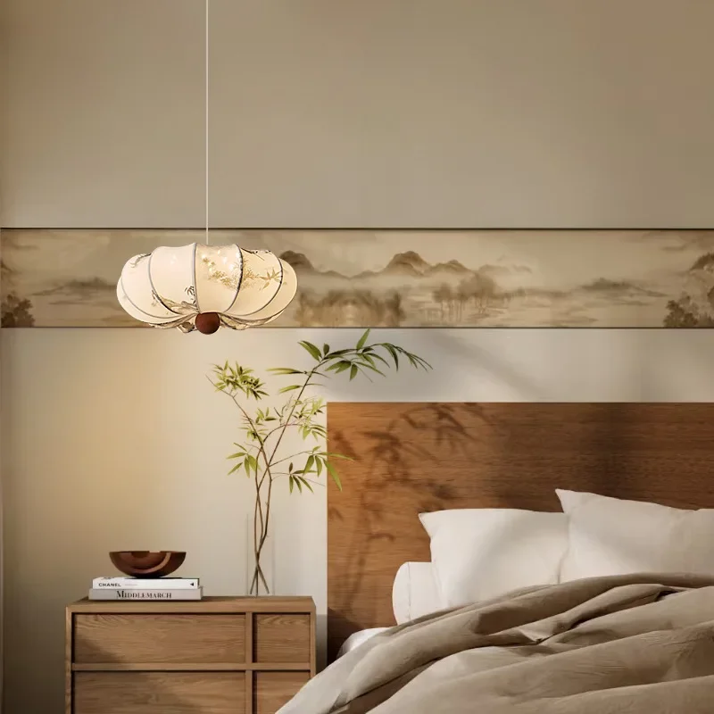 Song-style aesthetic living room ceiling lamp, retro fabric Zen study dining room master bedroom
