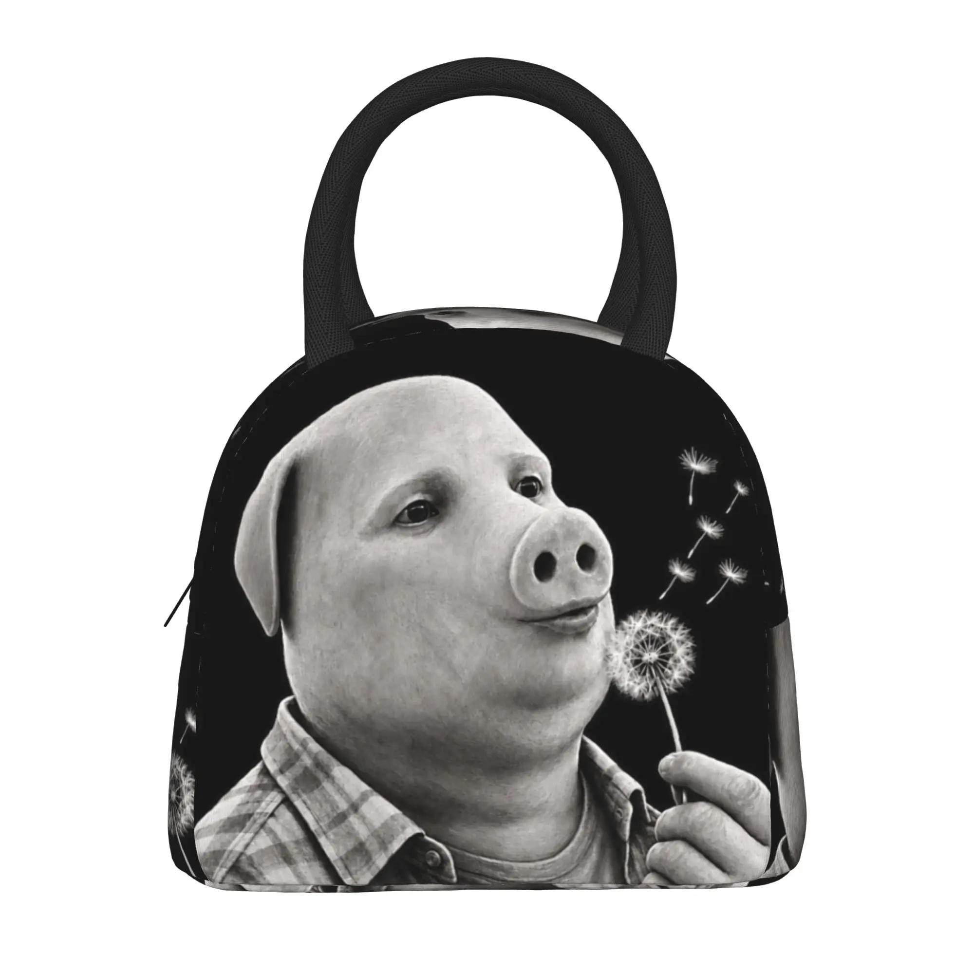 John Pork Blowing Dandelion Wishes Funny Meme Internet Pig Lunch Bag Vintage Lunch Box For Child Portable Insulated Cooler Bag
