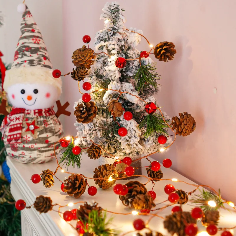 Creatieve Decoratieve Licht Dennenappel Dennennaald Bel Rode Fruit Decoratieve Light String Battery Box Indoor Led Light String