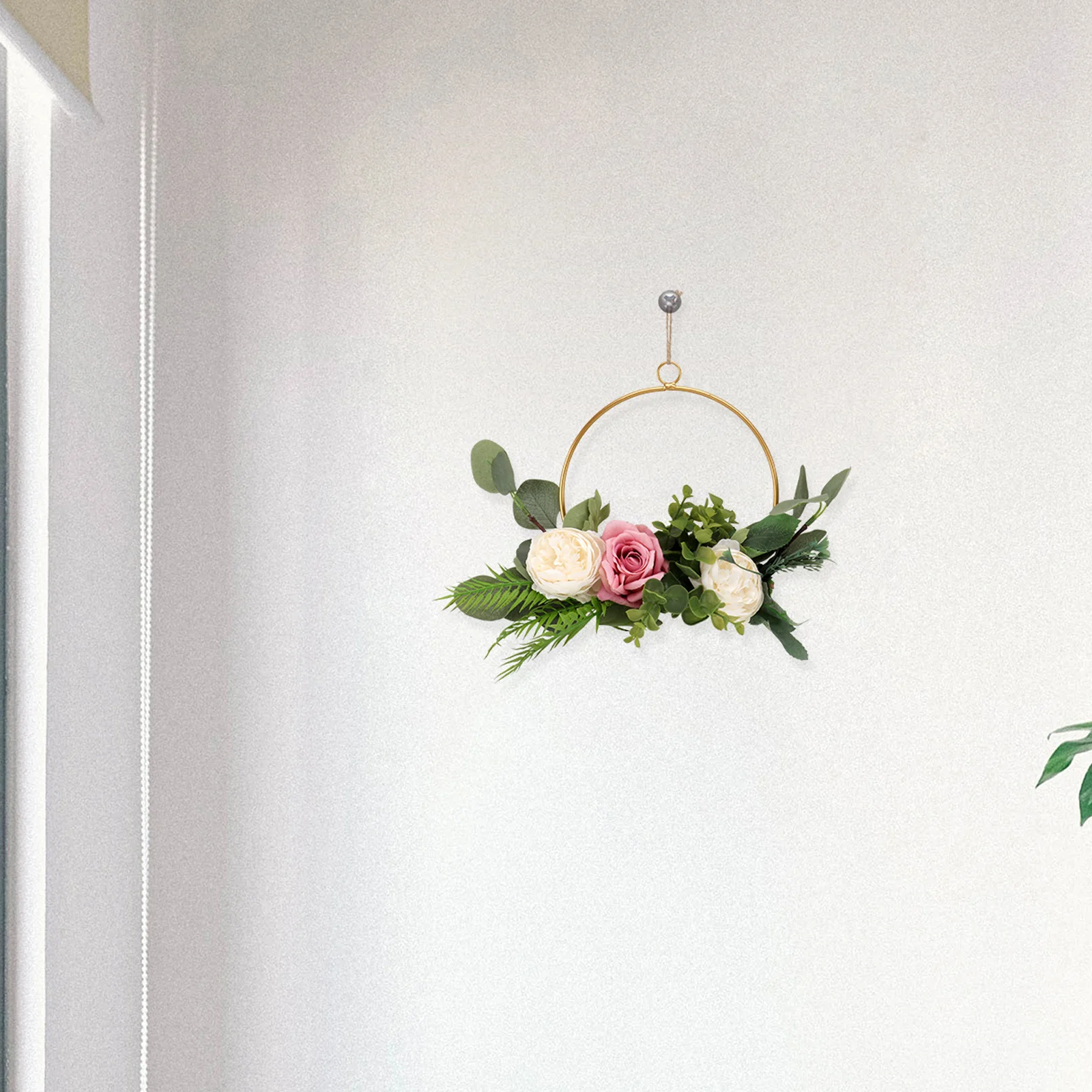 

1Pcs Artificial Peony Wreath Iron Art Garland Wall Decoration Door Hanging Nordic Style Festival Decor Artificial Peony Wreath
