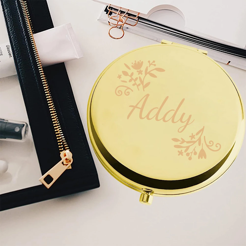 1pc Cartoon nice flower Custom Name Round Circle Mirror Fold Mirror Pocket Mirror Makeup Mirror Wedding Guest Gifts