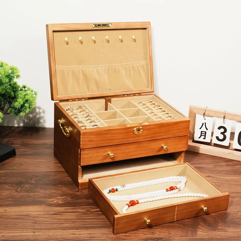 YB  Ewelry Box Organizer Chinese Style Wooden Accessories Storage Box Large Vintage Box Retro High Capacity Luxurious Solid Wood