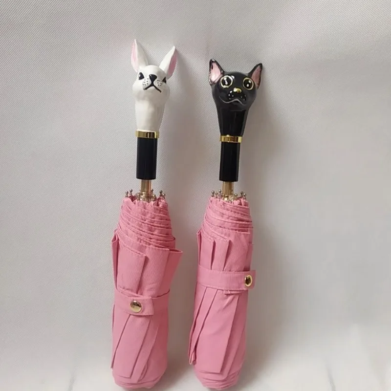 Light Luxury Sun Umbrella Cute Cat Head Umbrella Tri-fold Creative Sun and Rain Dual-use High-end Gift Aristocratic Umbrella