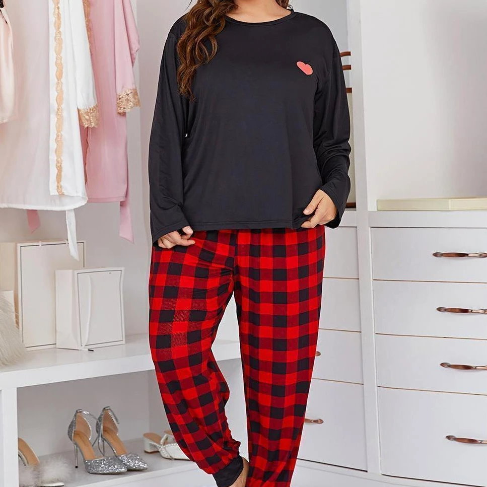 

plus size Pajama sets black red women home clothing outfit lounge pijama sleepwear pyjama