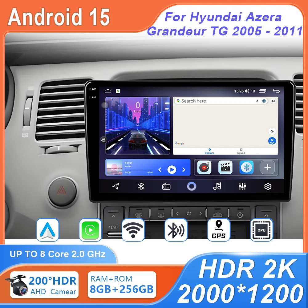 

Android 15 GPS Screen Support Raer Camera Carplay For Hyundai Azera Grandeur TG 2005 - 2011 Car Multimedia Radio Video Player