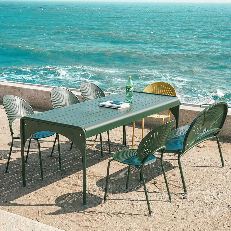 

Outdoor Terrace Table And Chair Combination Courtyard Garden Leisure Coffee Shop Milk Tea Shop Balcony Metal Bench