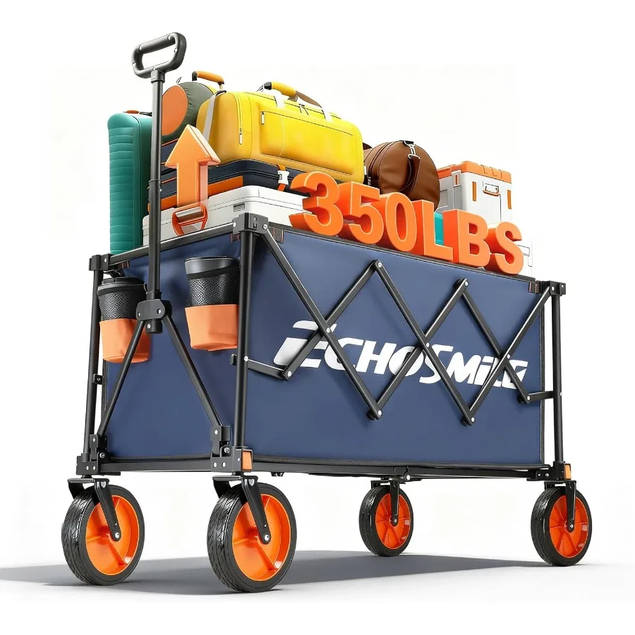 

Collapsible Foldable Wagon Cart with 350lbs Weight Capacity Heavy Duty Folding Utility Sport Wagon with Removeble Wheels for Ca