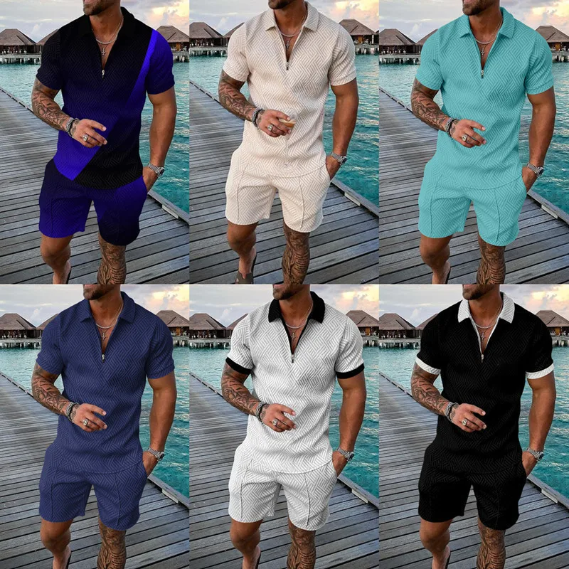

Mens Summer Track Suits 2 Piece Shorts Sets Short Sleeve Sweatsuit Outfits 1/4 Zip Golf Polo Shirts Loungewear