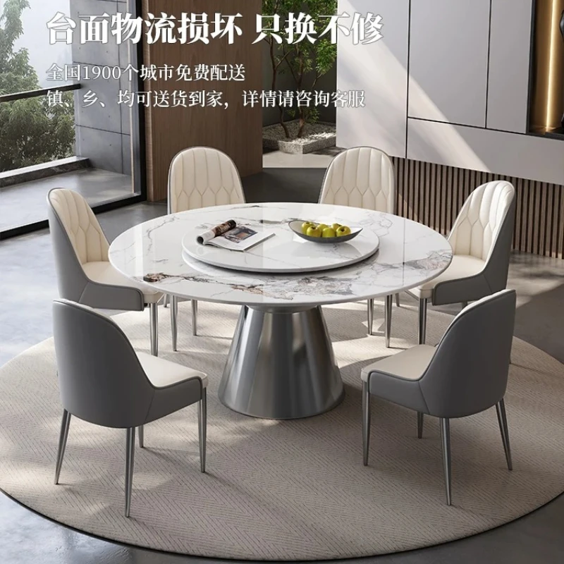 

Микрокристаллический роскошный обеденный стол из камня, современный простой круглый мраморный стол из сланца