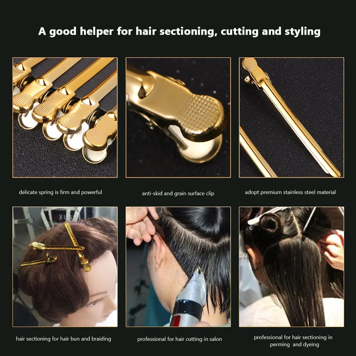 6Pcs Salon Hair Clips Set Sturdy Metal Partition Clips for Styling Perming Washing Face No Hair Damage Bright Color