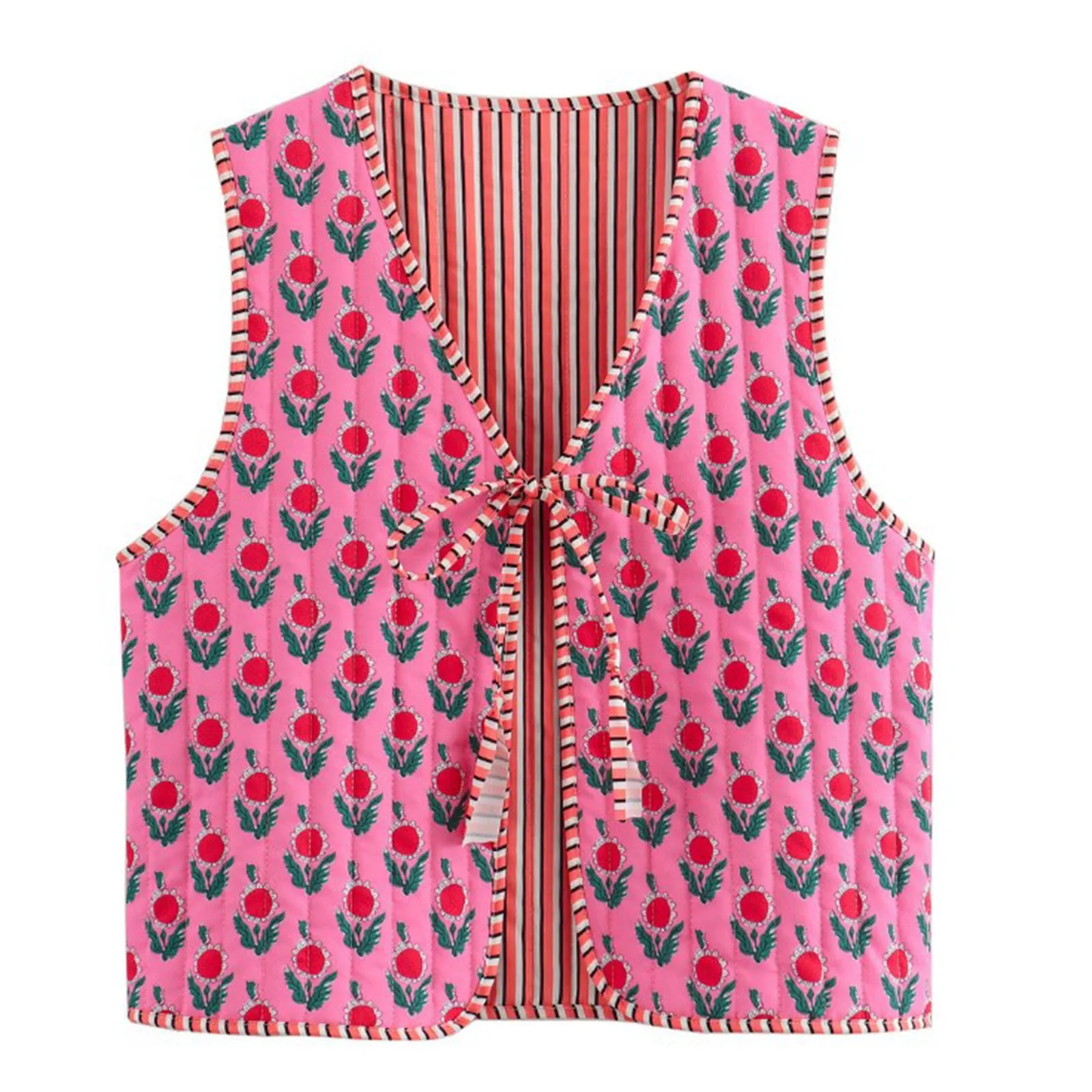 

Autumn And Winter Tan Open Sweater Women's Street Clothes Fashion Prints Floral Double Cotton Vest Light Short Tops Outerwears