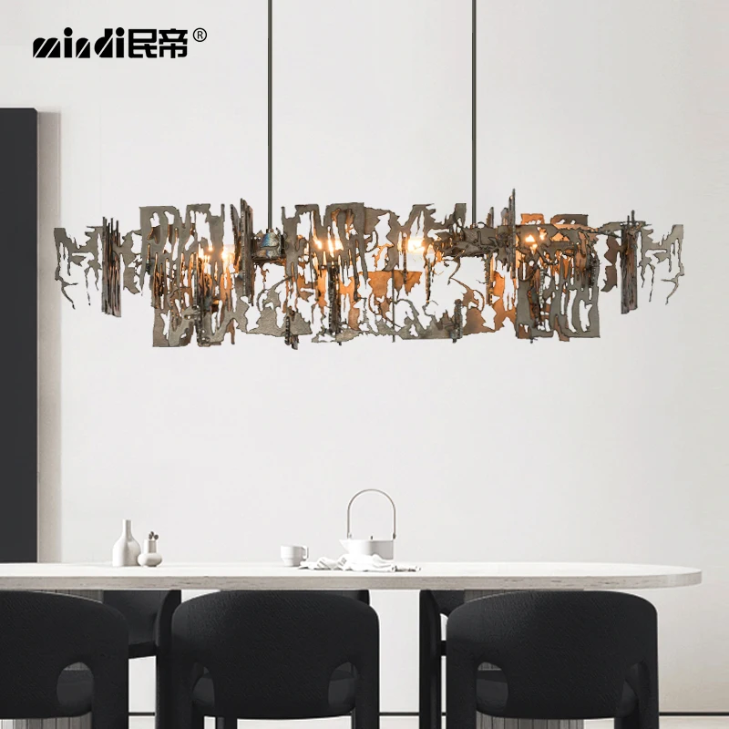 Creative post-modern restaurant chandelier accent style Stainless steel long table chandelier Designer decorated villa lamp