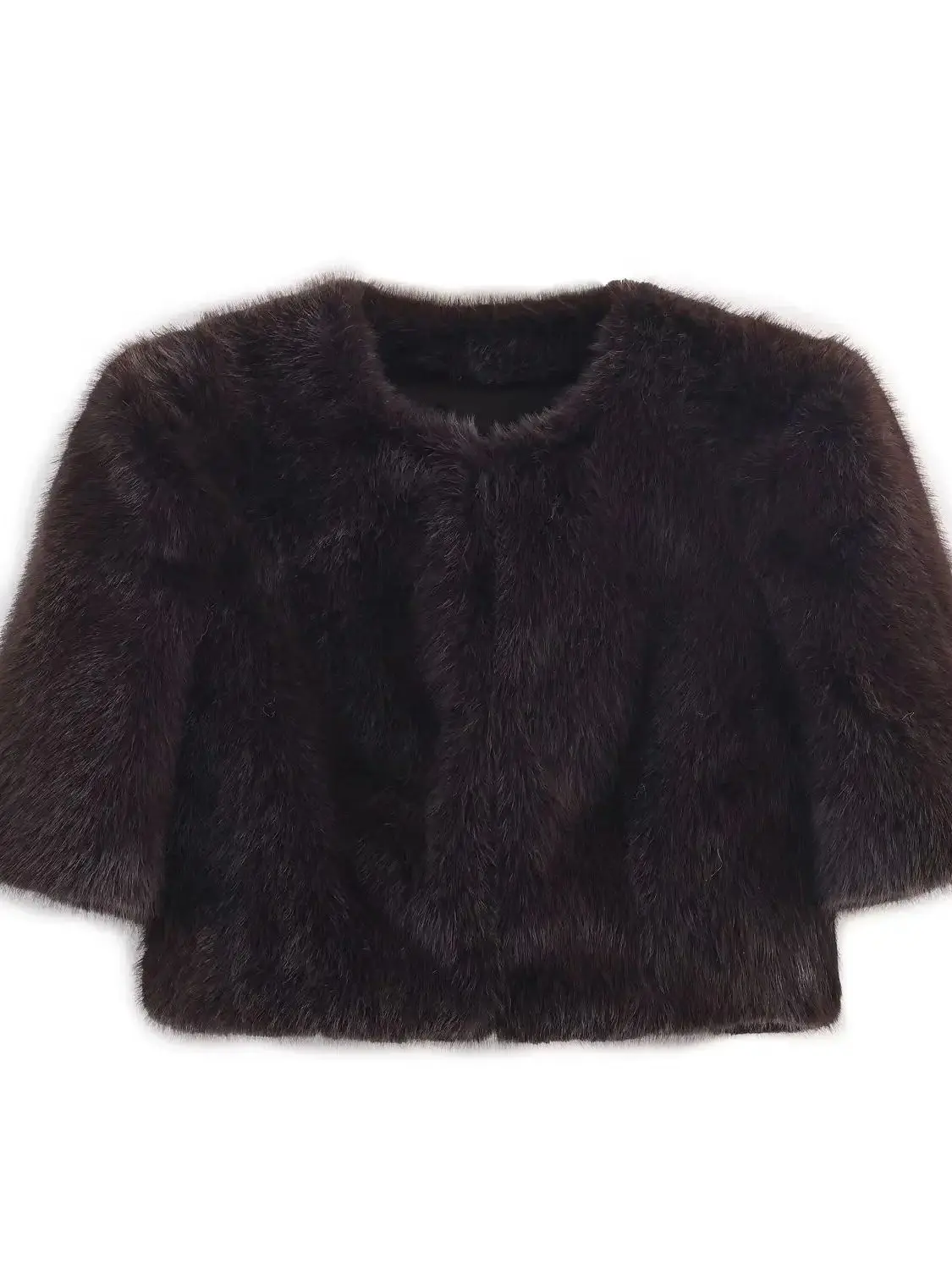 Women's Thick Warm Faux Fur Cropped Jacket, O Neck, Short Sleeve, Female Outerwear, Chic Tops, Fashion, Brand Coat Short Jacket