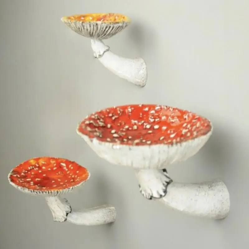 

Mushroom Hanging Shelf Resin Wall Floating Shelf Amanita Mushroom Shape Home Decor Ornaments for Wall Hanging Shelves