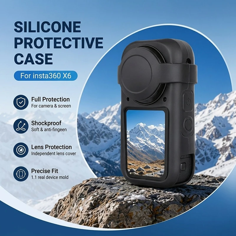 2 in 1 Protective Set For Insta360 X6 Silicone Case Lens Cap + Tempered Glass Screen Protector Anti-Scratch Camera Accessories