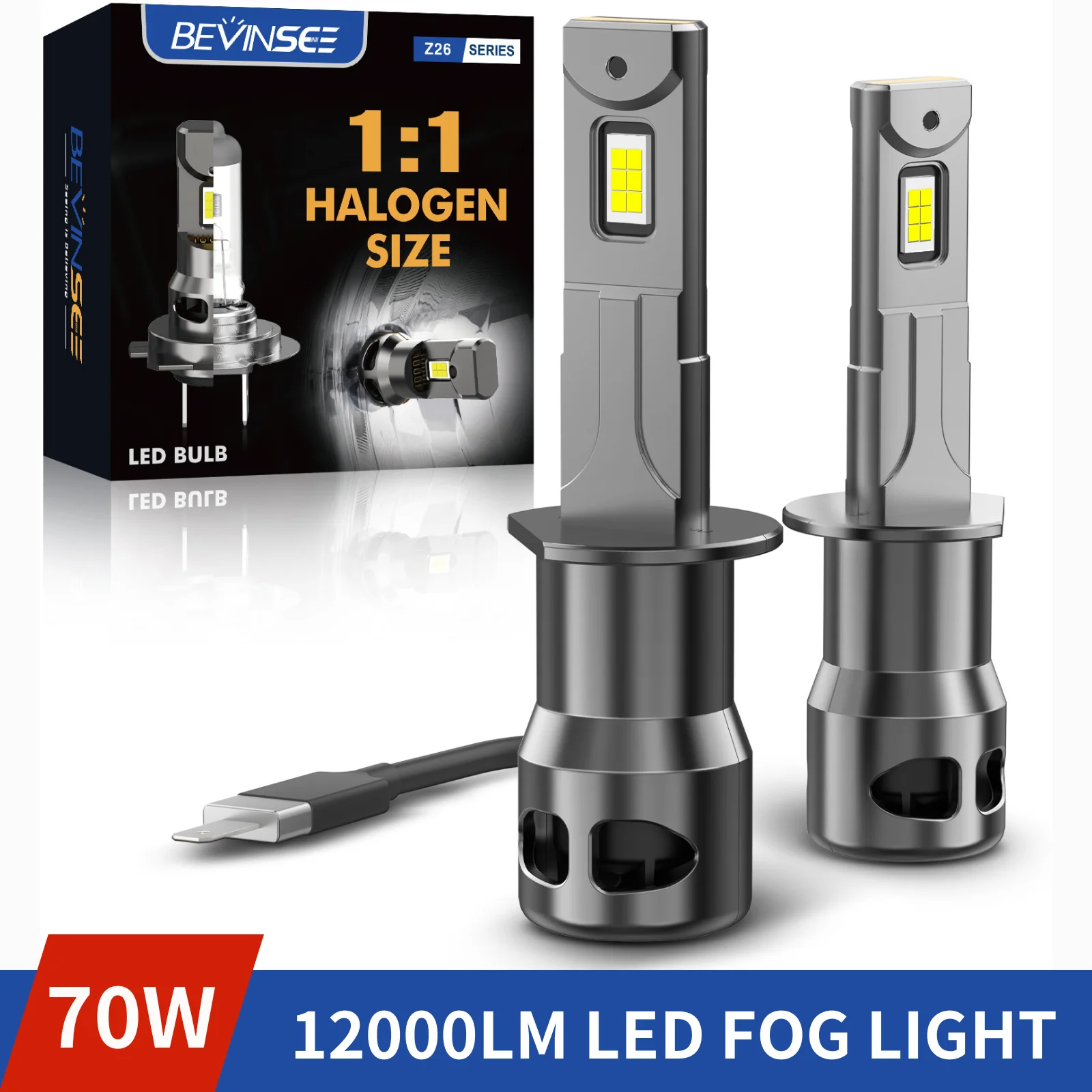BEVINSEE 70W 12000LM H1 H3 LED Nebel Lichter H11 HB3 HB4 9005 9006 LED Lichter Für Auto CANBUS Lampe für Toyota Audi Ford Nissan 12V