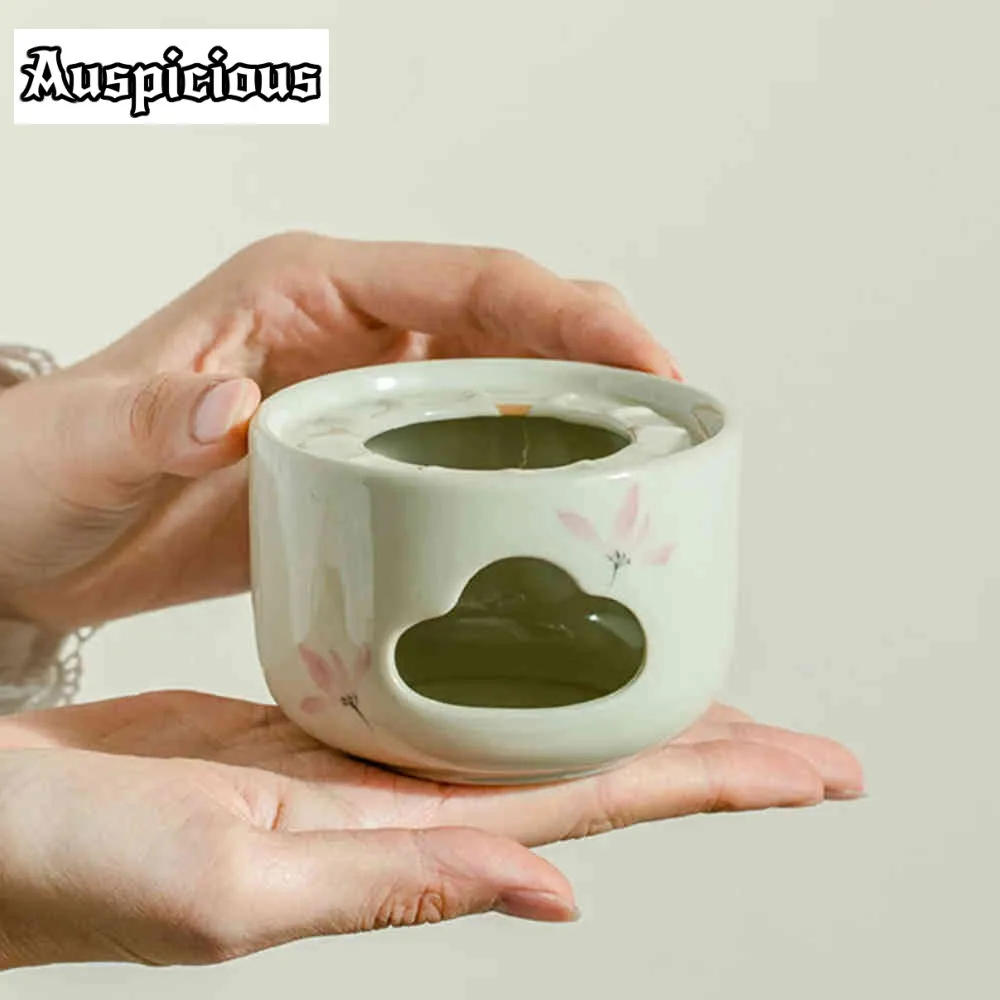 

Pure Hand-painted Pink Orchid Ceramic Teapot Warmer Zen Candle Bases Pots Pot Stand Tea Stove Kettle Stand Tableware Ornaments
