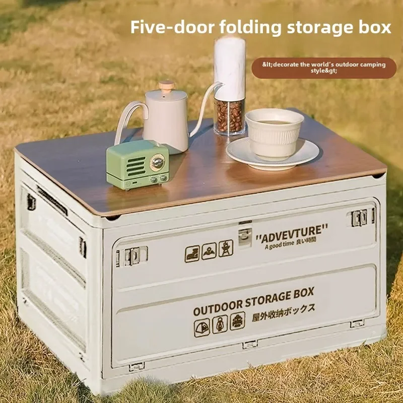 Folding Storage Box Car Camping Stash Household Box with Wooden Lid Toys and Clothes Organizer Five-door Storage Boxes