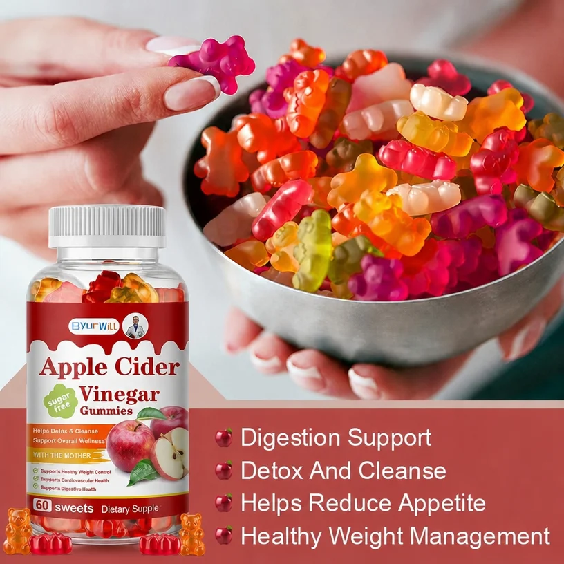 ACV Gummies Sugar Free With Mother 60Pcs – Flat Tummy Beauty Complexion Hormonal Balance Craving Control Hair Nails Vegan Gummy